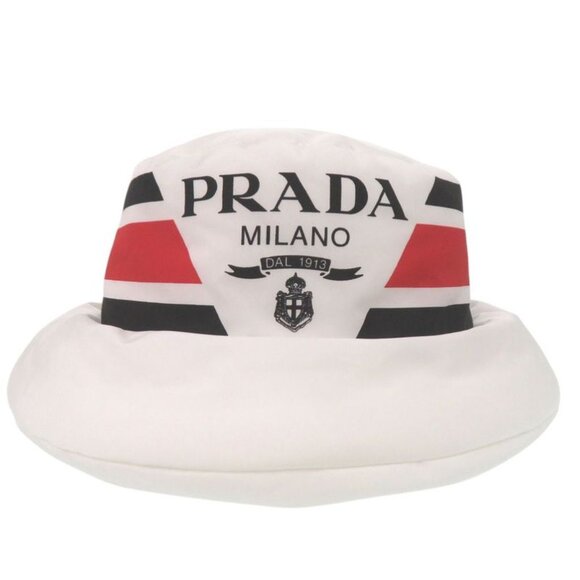 Prada Re Nylon Logo Print Volume Bucket Hat Polyester Polyamide White 0674 main image 5